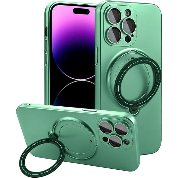 Compatible with iPhone 14 Pro Max Case with Magnetic Ring Holder [Compatible with Magsafe & Camera Lens Protector] Soft TPU Shockproof Kickstand Phone Case for iPhone 14 Pro Max Green