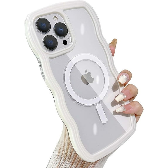 Compatible for iPhone 14 Pro Max Case with Magsafe, Wave Phone Case Cute Water Ripple Candy Colors Frame Shockproof for iPhone 14 Pro Max Phone Case for Women 6.7 Inch - White