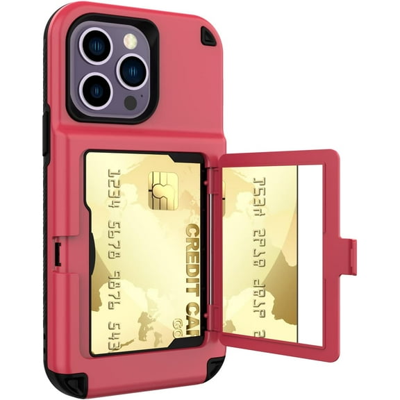 Compatible with iPhone 14 Pro Max Case Mirror Case with Card Holder, Cute Luxury Fashion Makeup Mirror Back Cover Wallet Case Soft Silicone Rubber Bumper Slim Ultra Thin Protection Phone Case