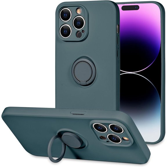 Compatible with iPhone 14 Pro Max Case with Ring Kickstand Support Magnetic Car Mount,Soft Premium Liquid Silicone Microfiber Liner Case for iPhone 14 Pro Max Women Girl Men-Sapphire Blue