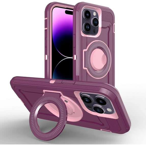 Compatible with iPhone 14 Pro Max Case with Ring Stand, Heavy-Duty Protective with Magnetic Car Mount Holder Kickstand Anti-Scratch Full Shockproof Protective Case for iPhone 14 Pro Max Purple