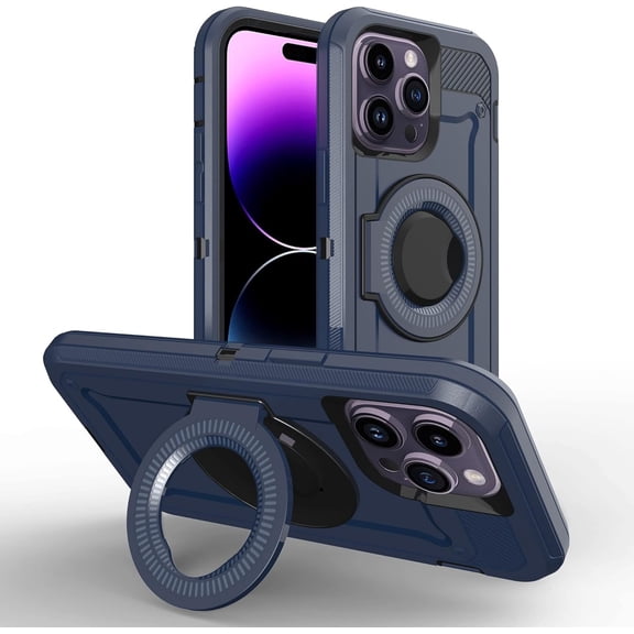 Compatible with iPhone 14 Pro Max Case with Ring Stand, Heavy-Duty Protective with Magnetic Car Mount Holder Kickstand Anti-Scratch Full Shockproof Protective Case for iPhone 14 Pro Max Blue