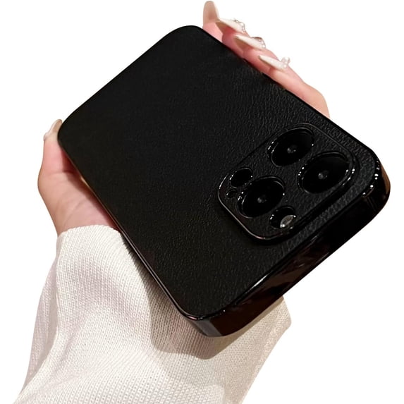 Compatible for iPhone 14 Pro Max Case Simple Solid Color Electroplated Pattern Leather Design for Women Girls Fashion Slim Soft Flexible TPU Rubber for iPhone 14 Pro Max-Black