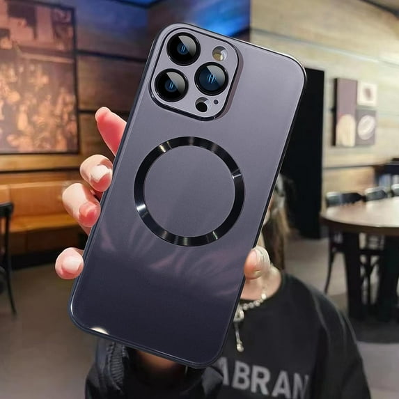 Compatible with iPhone 14 Pro Max Case (Support for Magsafe) Magnetic Gradient Case with Wireless Charger, Gradient Glass Back Cover with Lens Screen Protector Cover for Girls Women -Black