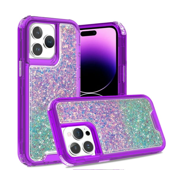 Compatible with iPhone 14 Pro Max Case, Two-color Glitter drops Glitter Hybrid Protective Phone Case Ultra Slim Anti-Scratch Anti-fall Shock Absorption TPU Bumper Cover for iPhone 14 Pro Max,H