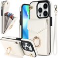 thumbnail image 1 of Compatible iPhone 14 Pro Max Case Wallet Cream White,Cute RFID Blocking Strap Protective Leather Ring Case for iPhone 14 Pro Max Phone Case with Card Holder,Phone Case iPhone 14 Pro Max Cases, 1 of 14