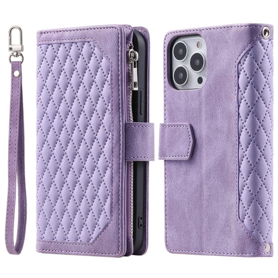 Compatible with iPhone 14 Pro Max Case Wallet Zipper Leather Case with Card Holder Slots Protective Cover Crossbody & Lanyard Case Compatible with iPhone 14 Pro Max 6.7 inch,Purple
