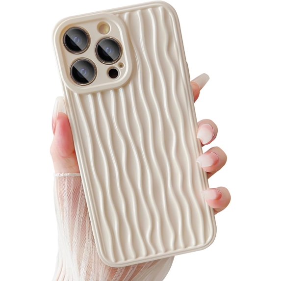 Compatible for iPhone 14 Pro Max Case Water Ripple Curly Wave Pattern Cute Phone Case Soft TPU Shockproof Full Camera Lens Protective for iPhone 14 Pro Max Case for Women Girl - White