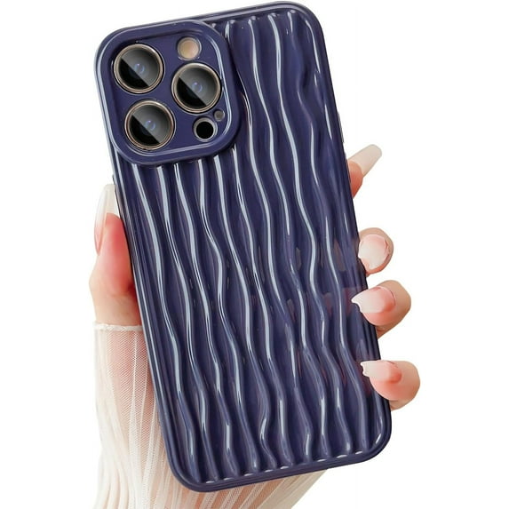 Compatible for iPhone 14 Pro Max Case Water Ripple Curly Wave Pattern Cute Phone Case Soft TPU Shockproof Full Camera Lens Protective for iPhone 14 Pro Max Case for Women Girl - Purple