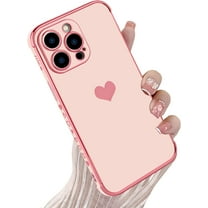 Compatible with iPhone 14 Pro Max Case for Women Girl, Love Heart Luxury Electroplated Plating Edge with Wrist Strap Soft TPU Shockproof Protection Case for iPhone 14 Pro Max 6.7 Inch-Pink
