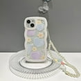 thumbnail image 1 of Compatible with iPhone 14 Pro Max Case for Women/Girls, Cute Curly Wave Flowers Flora Love-Heart Platinum Transparent Soft Shockproof Case with Bracelet for iPhone 14 Pro Max, 1 of 6