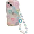 thumbnail image 1 of Compatible with iPhone 14 Pro Max Case for Women/Girls, Cute Curly Wave Love-Heart Anti-Scratch Shockproof Case with Bracelet for iPhone 14 Pro Max, Love-Heart with Bracelet, 1 of 7