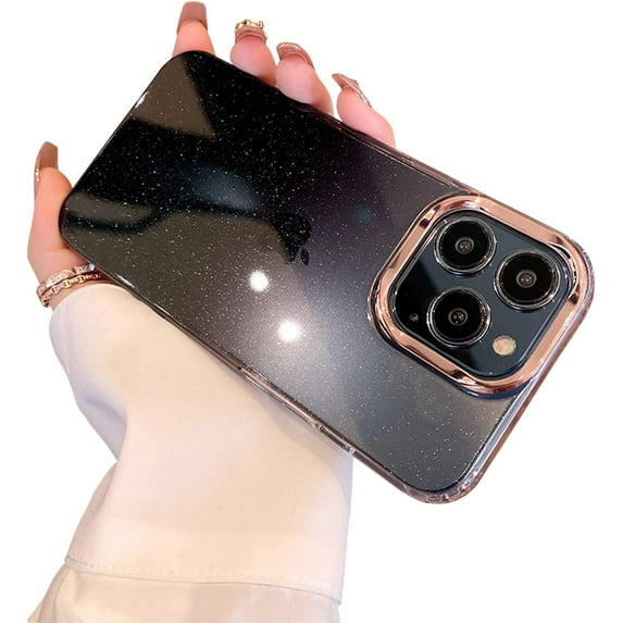 Compatible with iPhone 14 Pro Max Case for Women Girls,Luxury Shiny Fashion Gradient Glitter Bling Cute Clear Acrylic Plate Shockproof Case for iPhone 14 Pro Max(Gradient Black)