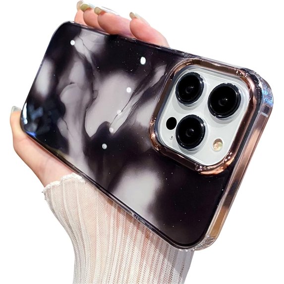 Compatible with iPhone 14 Pro Max Case for Women Girls,Luxury Shiny Fashion Gradient Glitter Bling Cute Clear Acrylic Plate Shockproof Watercolor Case for iPhone 14 Pro Max(Ink Black)