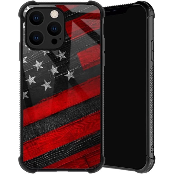 Compatible with iPhone 14 Pro Max Case, Wood American Flag Phone Cover for Men/Women, Soft TPU Anti-Skid Thread Frame Four Corner Anti-Collision Protection Case Compatible with iPhone 14 Pro Max