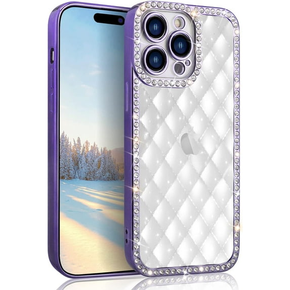Compatible with iPhone 14 Pro Max Clear Bling Case Glitter Diamond Rhinestone Rhomboid Pattern Sparkle Bumper Fashion Cute Luxury Protection Shockproof Case for Women Girls