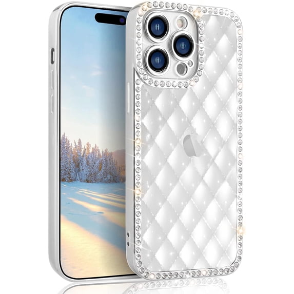 Compatible with iPhone 14 Pro Max Clear Bling Case Glitter Diamond Rhinestone Rhomboid Pattern Sparkle Bumper Fashion Cute Luxury Protection Shockproof Case for Women Girls