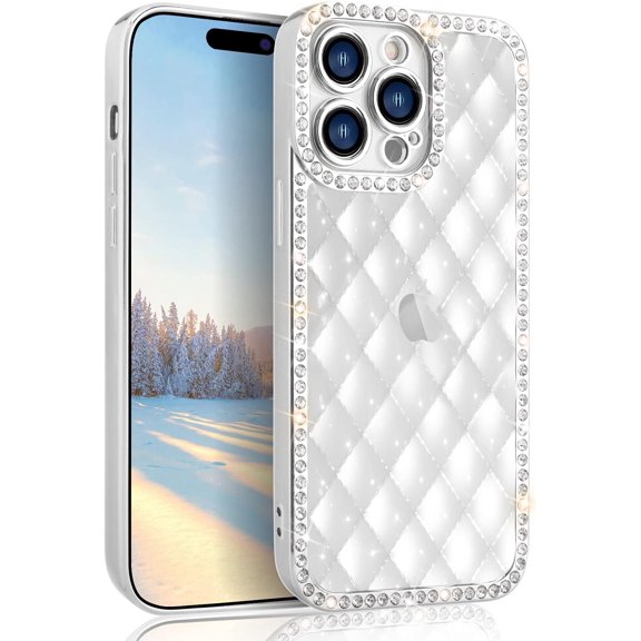 Compatible with iPhone 14 Pro Max Clear Bling Case Glitter Diamond Rhinestone Rhomboid Pattern Sparkle Bumper Fashion Cute Luxury Protection Shockproof Case for Women Girls
