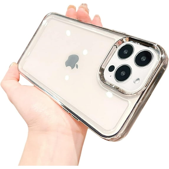 Compatible for iPhone 14 Pro Max Clear Case, Crystal Transparent Cover Shockproof Protective Bumper Shell with Plating Edge for Women Girly,Silver,6.7 Inch