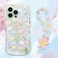 thumbnail image 1 of Compatible with iPhone 14 Pro Max Clear Case Curly Wave Frame Floral Lace Shape TPU Slim Camera Protection Phone Cover with Flower Beaded Lanyard Wrist Strap Design Case for Women Girls, 1 of 9