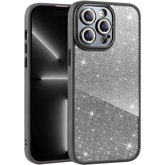 Compatible with iPhone 14 Pro Max Clear Case, Luxury Glitter Cute Bling Clear Phone Case for Women Girls Soft TPU Shockproof Camera Protective Back Cover Case - Black