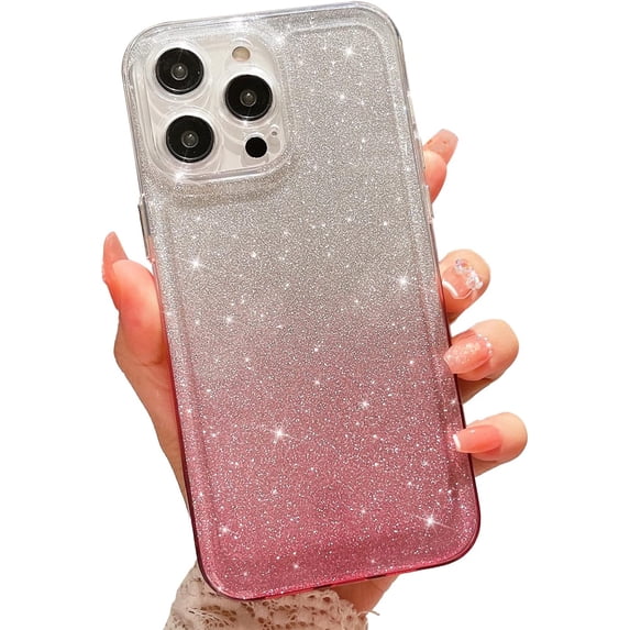 Compatible with iPhone 14 Pro Max Clear Case, Luxury Glitter Gradient Cute Bling Clear Phone Case for Women Girls Soft TPU Shockproof Camera Protective Back Cover Case - Pink