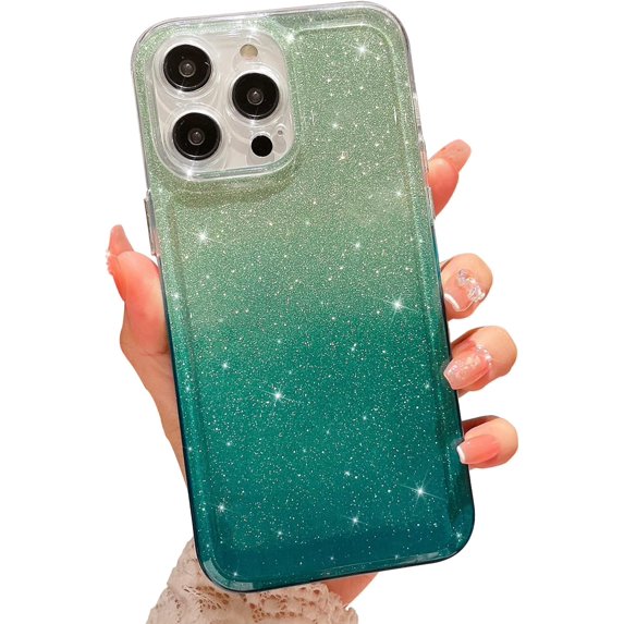 Compatible with iPhone 14 Pro Max Clear Case, Luxury Glitter Gradient Cute Bling Clear Phone Case for Women Girls Soft TPU Shockproof Camera Protective Back Cover Case - Green