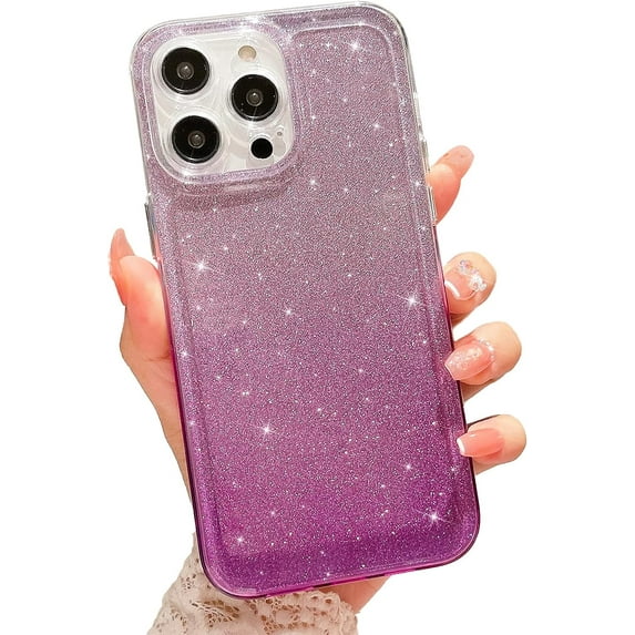 Compatible with iPhone 14 Pro Max Clear Case, Luxury Glitter Gradient Cute Bling Clear Phone Case for Women Girls Soft TPU Shockproof Camera Protective Back Cover Case - Purple