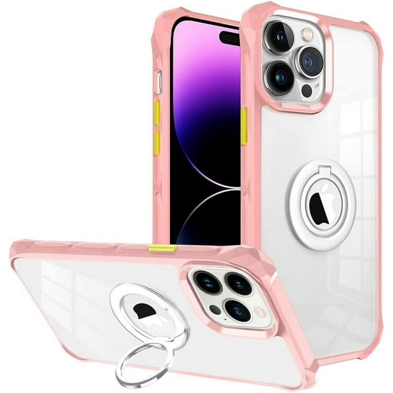 Compatible with iPhone 14 Pro Max Clear Case with Ring, Built-in 360 Rotation Magnetic Ring Kickstand Holder Translucent Case Soft Slim Edges Shockproof Bumper Protective Cover