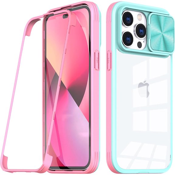 Compatible with iPhone 14 Pro Max Clear Case with Sliding Camera Lens Cover, Built-in Screen Protector Soft TPU Bumper Case Transparent Acrylic Back Heavy Duty Shockproof Durable Phone Case
