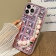 thumbnail image 1 of Compatible with iPhone 14 Pro Max Cute Case Chain 3D Diamond Pattern Clear Wrist Strap Bead Flower Chain Glossy Protection Fashion Shockproof Cover for Women Girls, 1 of 12