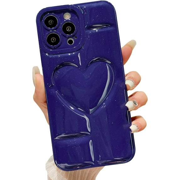 Compatible with iPhone 14 Pro Max Cute Love Heart Case Camera Protective Soft TPU Shockproof Phone Case for iPhone 14 Pro Max 6.7 Inch for Women Girls Dark Blue