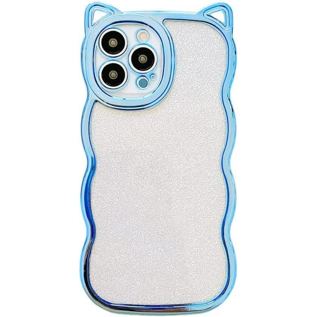 Compatible with iPhone 14 Pro Max Cute Women Case Soft Plating Cover, Glitter Paperboard Luxury Bling Girly Case for iPhone 14 Pro Max, Funny Case with Cat Ear Shape and Wave Bumper
