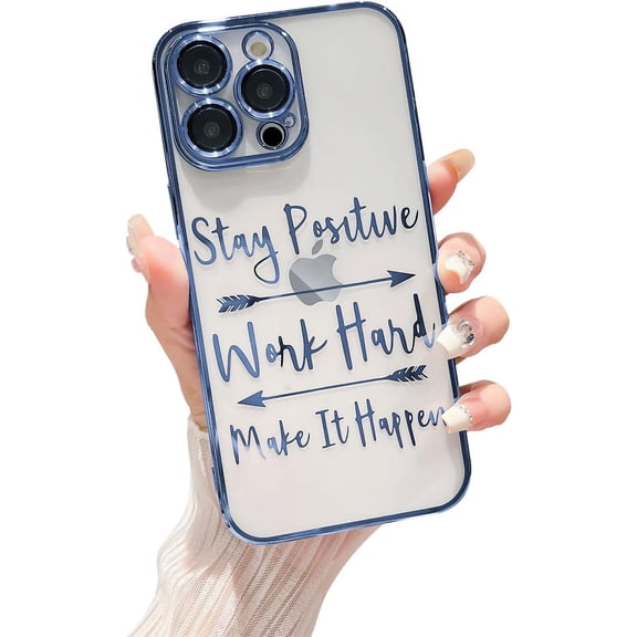 Compatible with iPhone 14 Pro Max, Fashion Plating Pattern Clear Case, Handwritten Letter and Cupid's Arrow Design Case for Women Girls Full Camera Lens Protective Back Cover-Blue