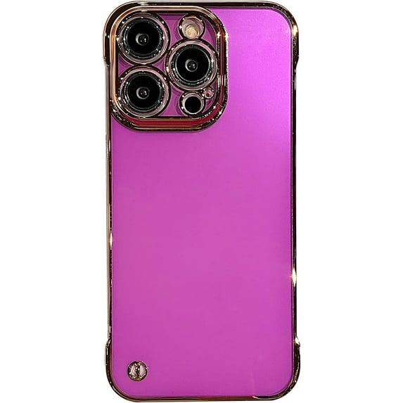 Compatible with iPhone 14 Pro Max Frameless Case Ultra Thin Clear Glossy Hard PC Metal Bumper Fashion Luxury Protection Shockproof Case for Women Girls