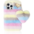 thumbnail image 1 of Compatible with iPhone 14 Pro Max Furry Case with Cute Love Heart Fuzzy Colorful Ball Pendant for Women Girls Cute Plush Case Luxury Bling Diamond Rhinestones Shockproof Protective Cover, 1 of 7
