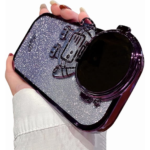 Compatible with iPhone 14 Pro Max Glitter Case,Bling Sparkly Plating Astronaut Stand Case Cute Astronaut Camera Soft Shockproof Shiny Clear Cover Bumper Case for iPhone 14 Pro Max (Dark Purple)
