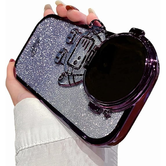 Compatible with iPhone 14 Pro Max Glitter Case,Bling Sparkly Plating Astronaut Stand Case Cute Astronaut Camera Soft Shockproof Shiny Clear Cover Bumper Case for iPhone 14 Pro Max (Dark Purple)