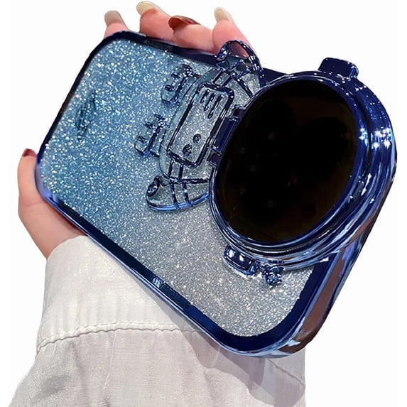 Compatible with iPhone 14 Pro Max Glitter Case,Bling Sparkly Plating Astronaut Stand Case Cute Astronaut Camera Soft Shockproof Shiny Clear Cover Bumper Case for iPhone 14 Pro Max (Sierra Blue)