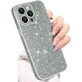 thumbnail image 1 of Compatible with iPhone 14 Pro Max Glitter Case Women Girls Bling Sparkle Phone Case Camera Lens Protection Slim Soft Bumper Shockproof Protective Cover for iPhone 14 Pro Max 6.7 inch, Silver, 1 of 12