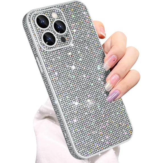 Compatible with iPhone 14 Pro Max Glitter Case Women Girls Bling Sparkle Phone Case Camera Lens Protection Slim Soft Bumper Shockproof Protective Cover for iPhone 14 Pro Max 6.7 inch, Silver