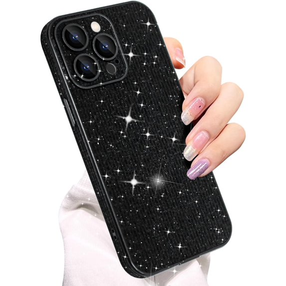 Compatible with iPhone 14 Pro Max Glitter Case Women Girls Bling Sparkle Phone Case Camera Lens Protection Slim Soft Bumper Shockproof Protective Cover for iPhone 14 Pro Max 6.7 inch, Black