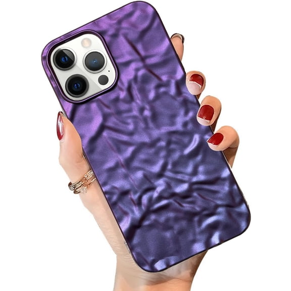 Compatible with iPhone 14 Pro Max Glitter Case for Women Girls Luxury Cute 3D Tin Foil Pleated Phone Case Bling Plating Soft Silicone Slim Shockproof Cover for iPhone 14 Pro Max 6.7 inch, Purple