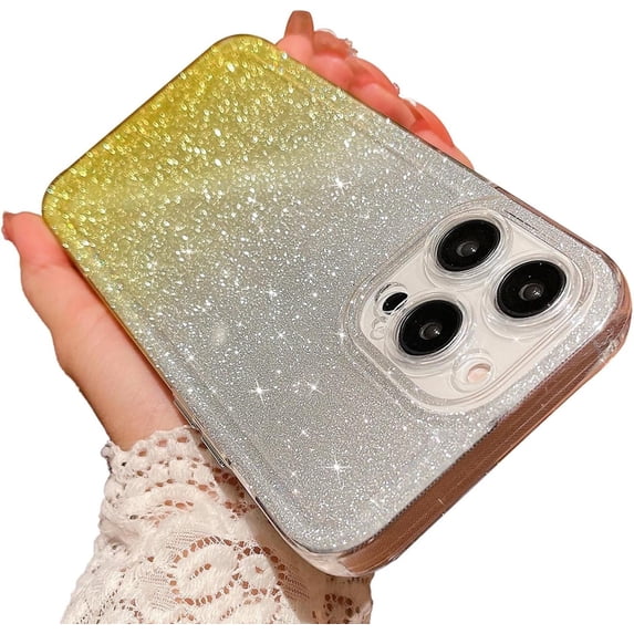 Compatible with iPhone 14 Pro Max Glitter Clear Case, Neon Gardient Sparkle Bling Phone Case for Women Girls Soft TPU Shockproof Protector Back Cover for iPhone 14 Pro Max 6.7 Inch Yellow