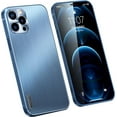 thumbnail image 1 of Compatible with iPhone 14 Pro Max Glossy Case Metal Brushed Back Soft Silicone Edge Lens Protection Slim Protection Shockproof Cover for Women Girls Blue, 1 of 11