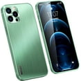 thumbnail image 1 of Compatible with iPhone 14 Pro Max Glossy Case Metal Brushed Back Soft Silicone Edge Lens Protection Slim Protection Shockproof Cover for Women Girls Green, 1 of 11