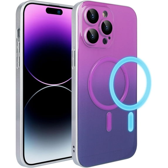 Compatible with iPhone 14 Pro Max Gradient Case Magnetic Luminous Case Glow in The Dark Noctilucent Slim Fit Cover Protective Anti Scratch Case Cover Purple Blue
