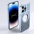 thumbnail image 1 of Compatible with iPhone 14 Pro Max Hollow Stand Case Cooling Heat Dissipation Electroplated Magnetic Kickstand Ring Fashion Protection Shockproof Cover for Women Girls Blue, 1 of 13