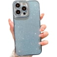 thumbnail image 1 of Compatible for iPhone 14 Pro Max Luxury Glitter Plating Clear Case, Cute Bling Sparkly Shiny Case for Women Girls Shockproof Camera Protective Back Cover Electroplated Case - Light Blue, 1 of 11