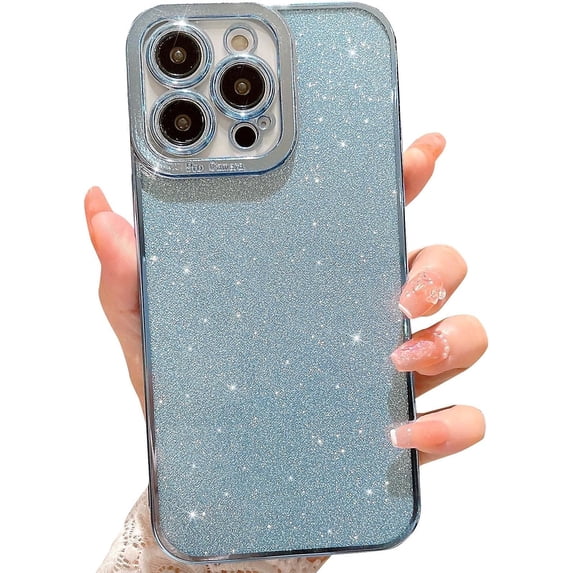 Compatible for iPhone 14 Pro Max Luxury Glitter Plating Clear Case, Cute Bling Sparkly Shiny Case for Women Girls Shockproof Camera Protective Back Cover Electroplated Case - Light Blue